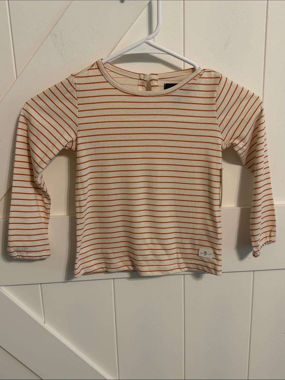 7 For All Mankind Kids 3T Cream Orange Rust Striped Long-Sleeve Tee Cotton Blend